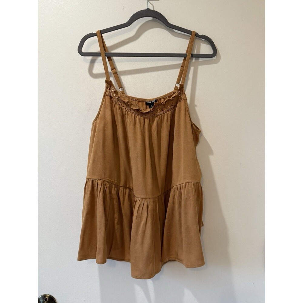 Torrid Women Brown Crinkle Gauze Crochet Tank Plus Adjustable Sz 1 Boho Festival